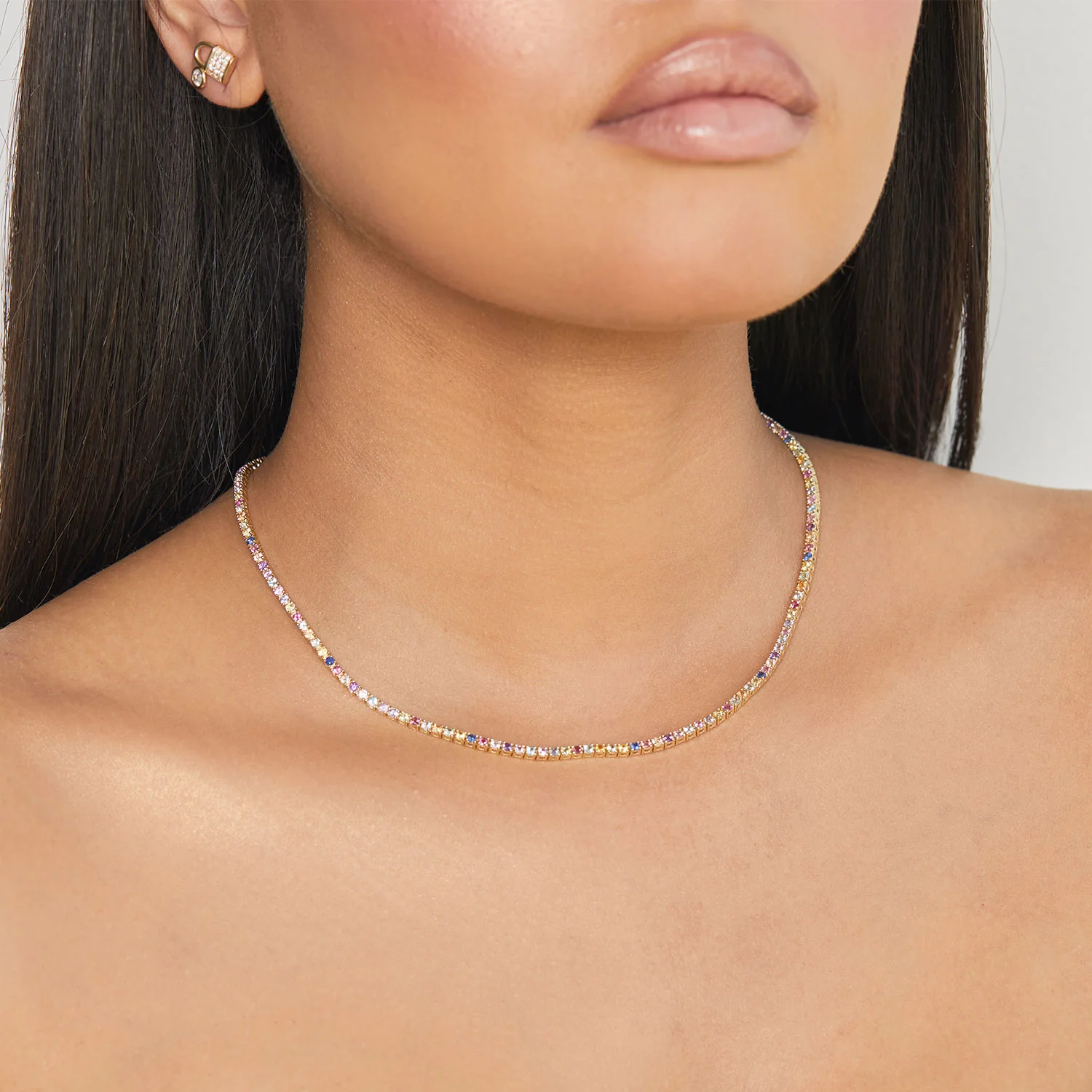 Rainbow Gemstone Tennis Necklace - Image 5