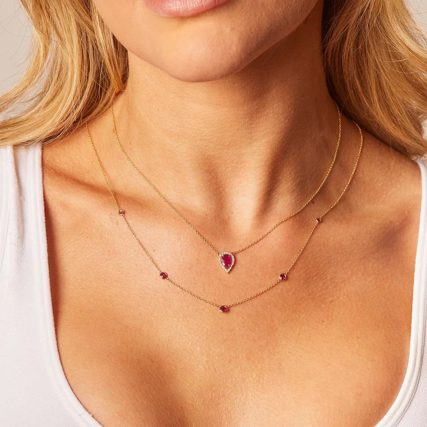 Ruby Bezel Strand Necklace - Image 4