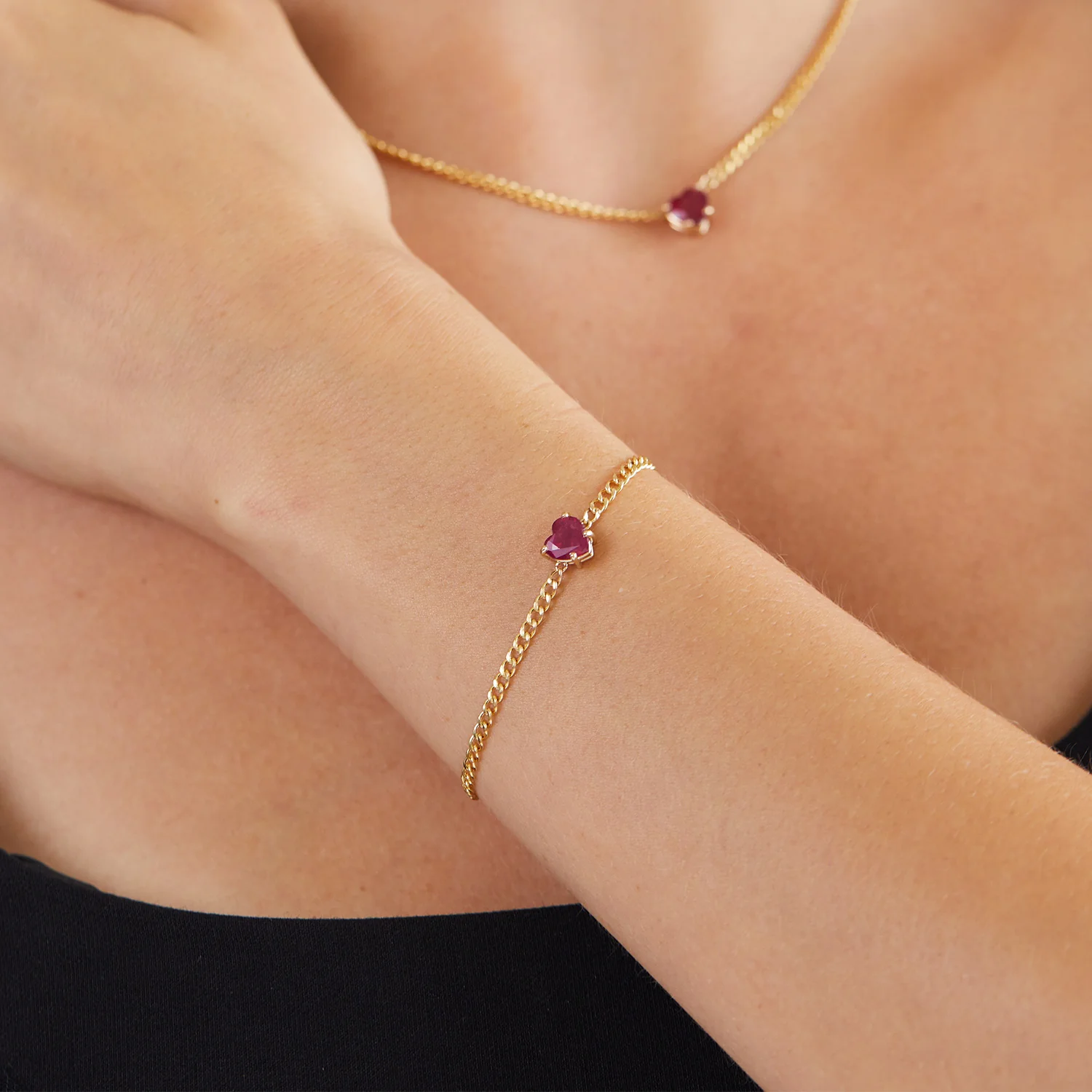Ruby Heart Cuban Link Bracelet - Image 2