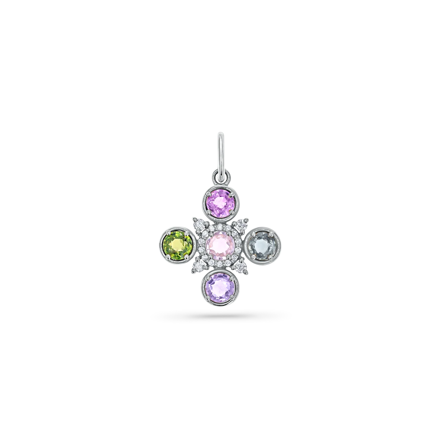 Sapphire and Diamond Fleur Cross Pendant - Image 2