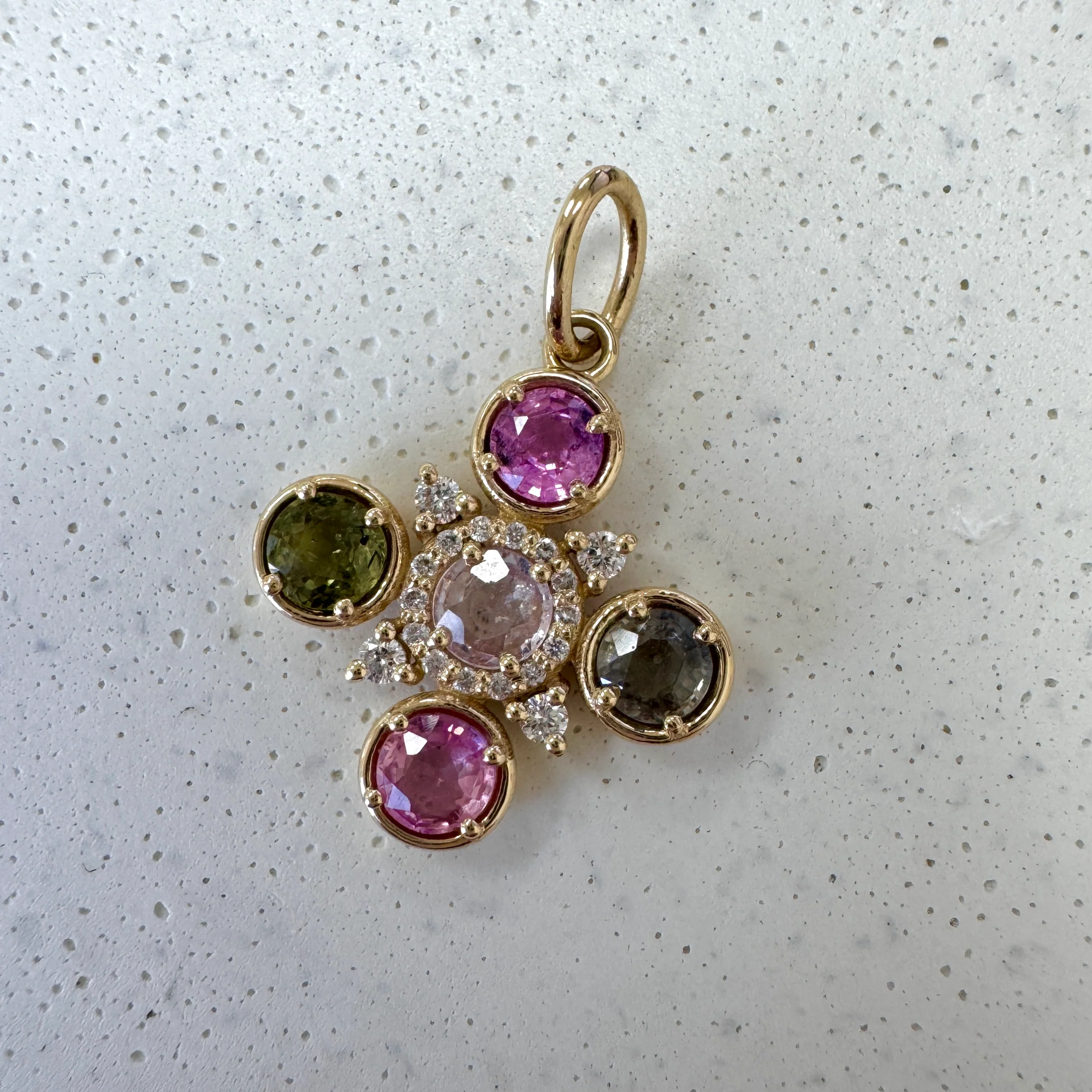 Sapphire and Diamond Fleur Cross Pendant - Image 4
