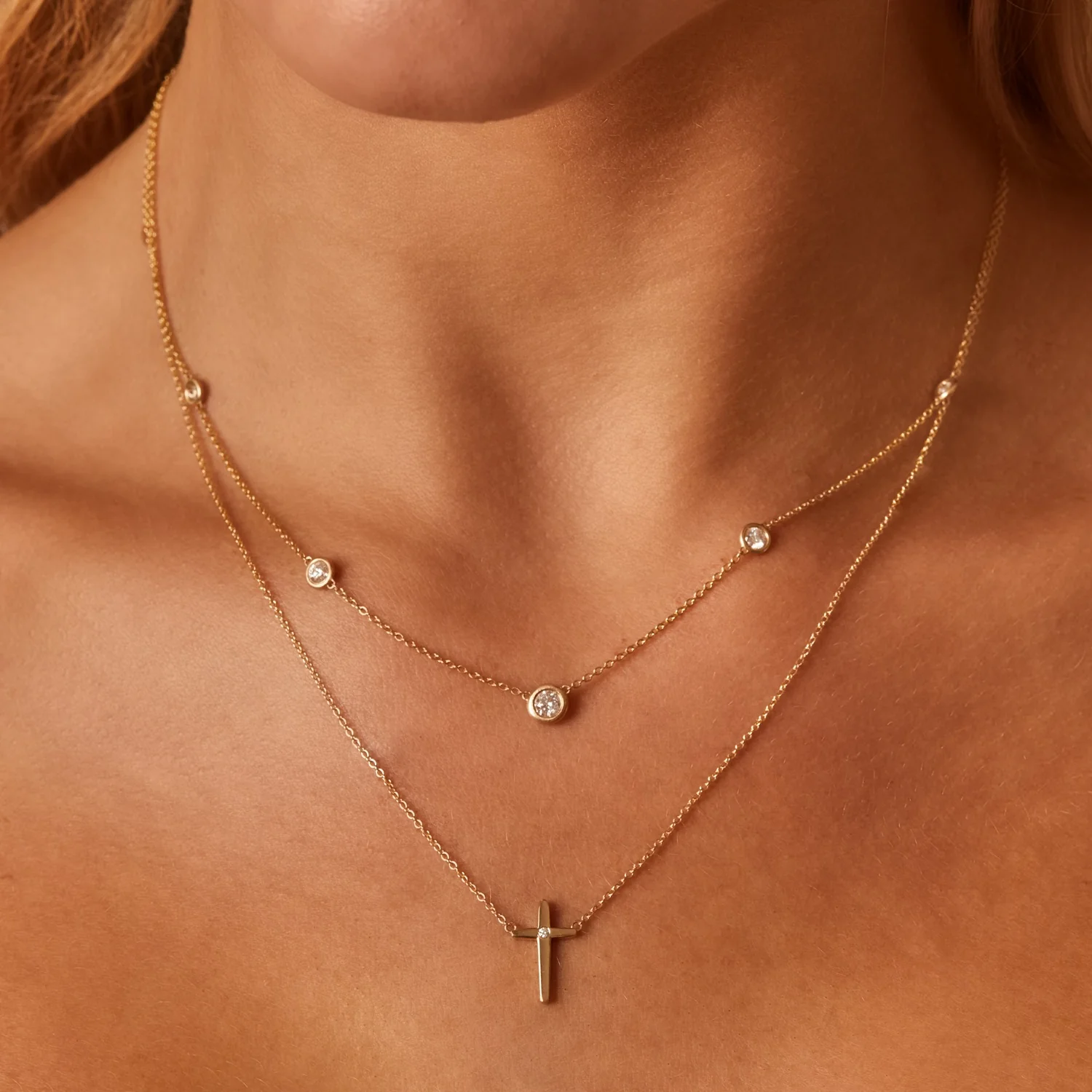 Sculptural Diamond Cross Necklace - Image 5