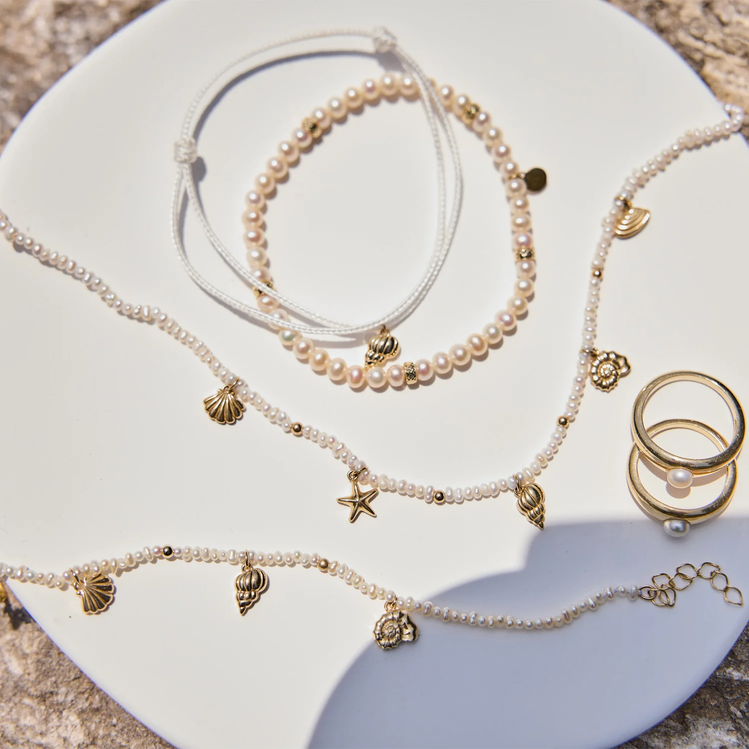 Seashell Charm Station Pearl Bracelet - Image 2