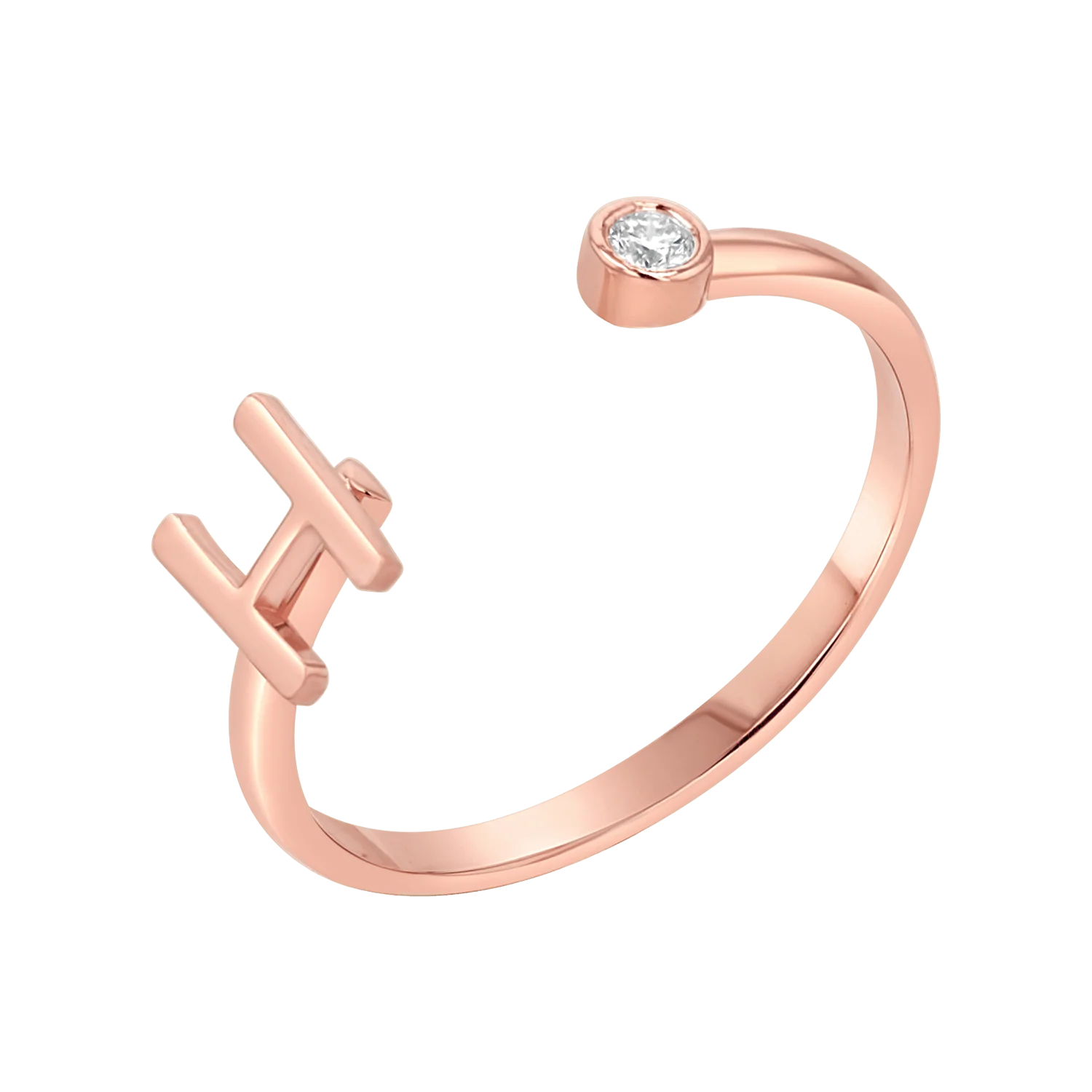 Solid Initial Letter Ring with Birthstone - Image 3