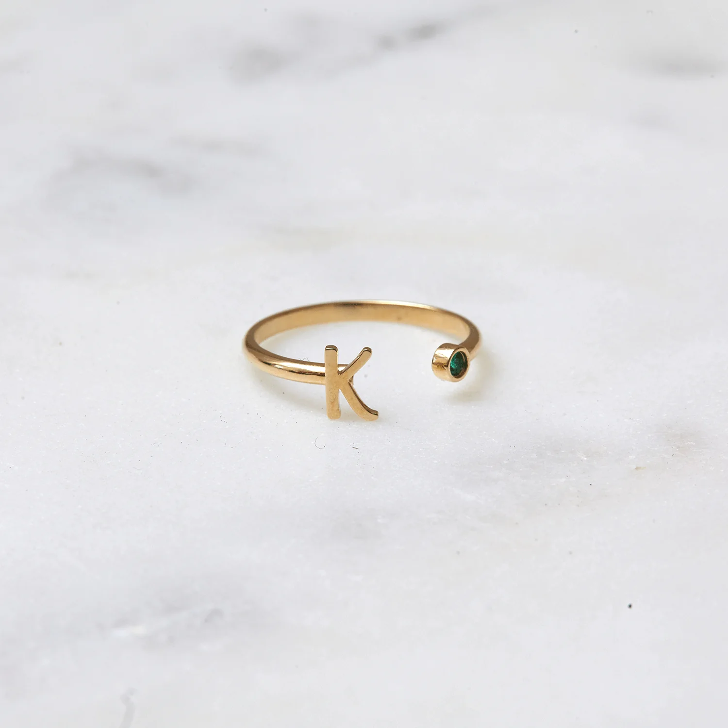 Solid Initial Letter Ring with Birthstone - Image 6
