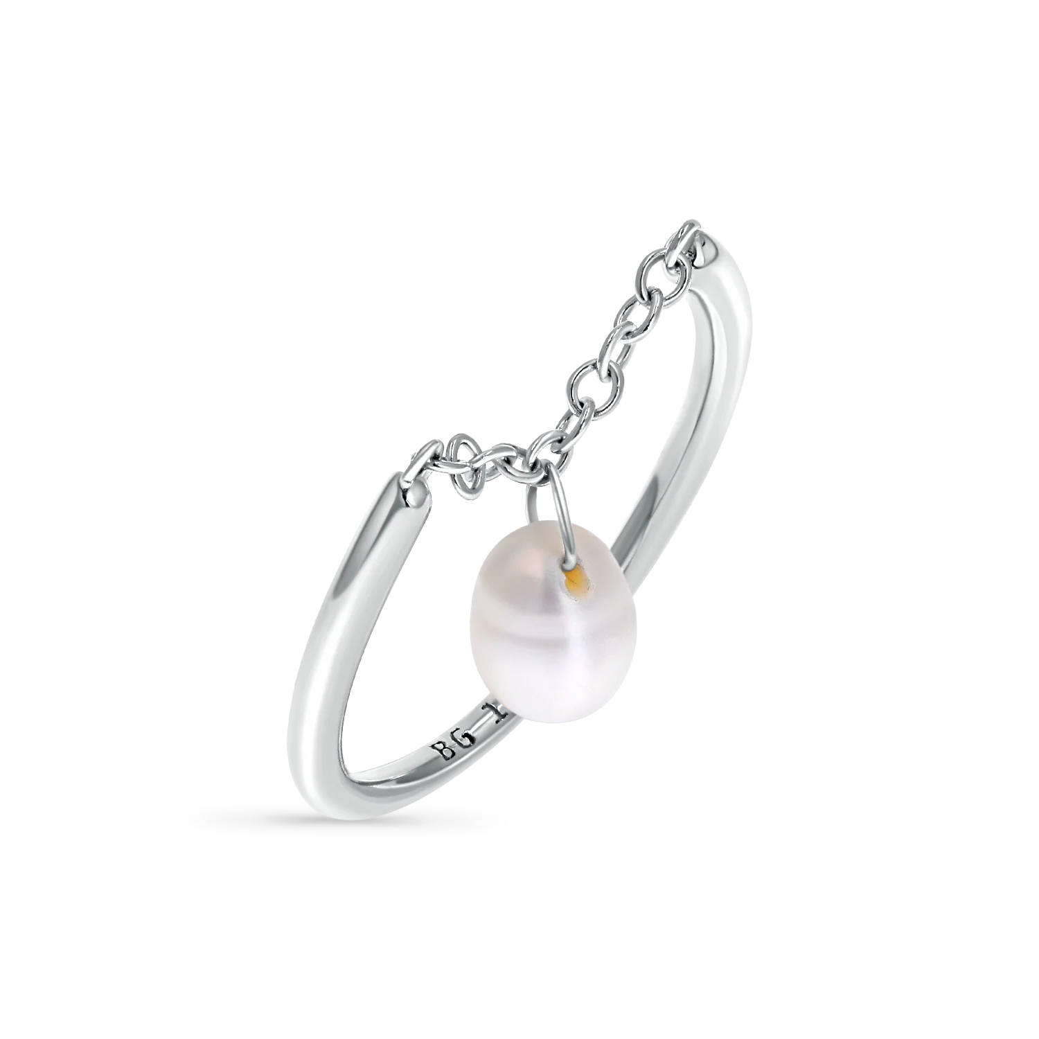 Solitaire Pearl Drop Chain Ring - Image 2