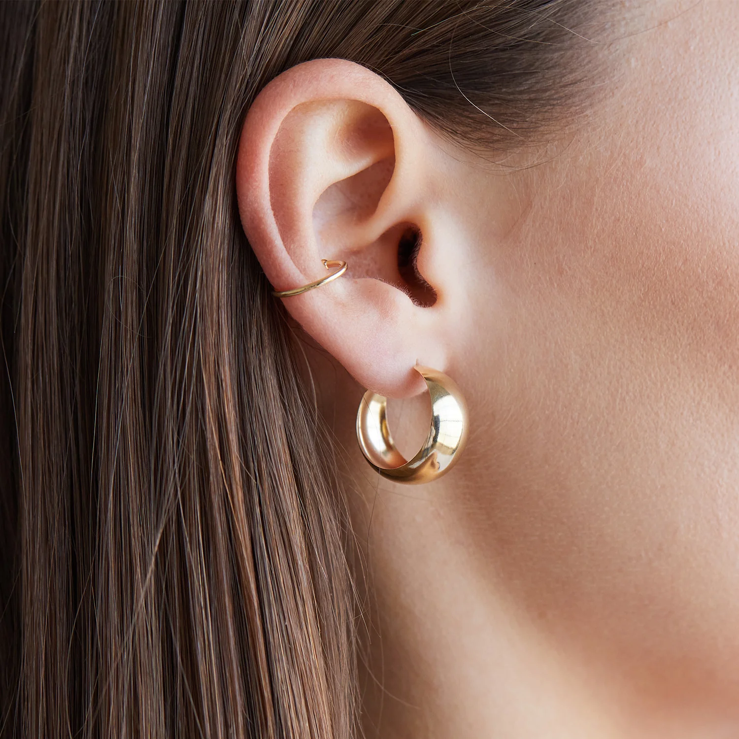 Thick Dome Hoop Earrings - Image 2