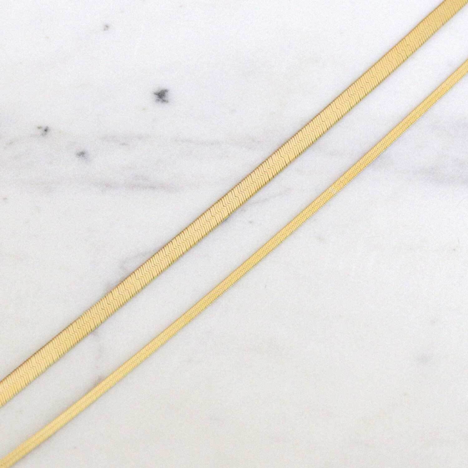 14K Gold Thin Herringbone Bracelet 3mm - Image 3