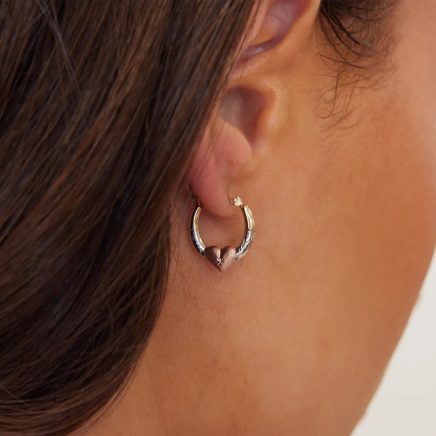 Tri-Color Puff Heart Hoop Earrings - Image 4