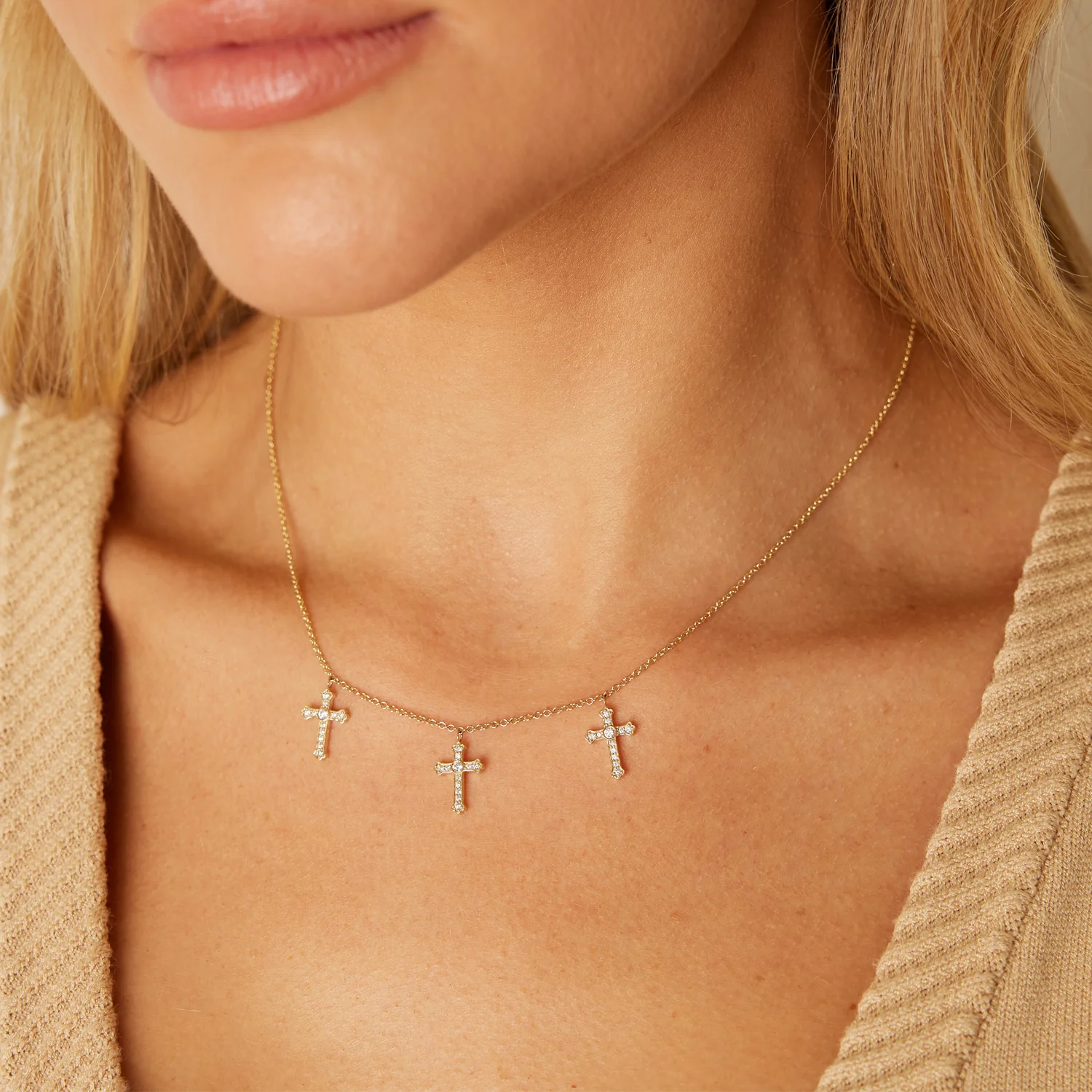 Trinity Diamond Cross Necklace - Image 6