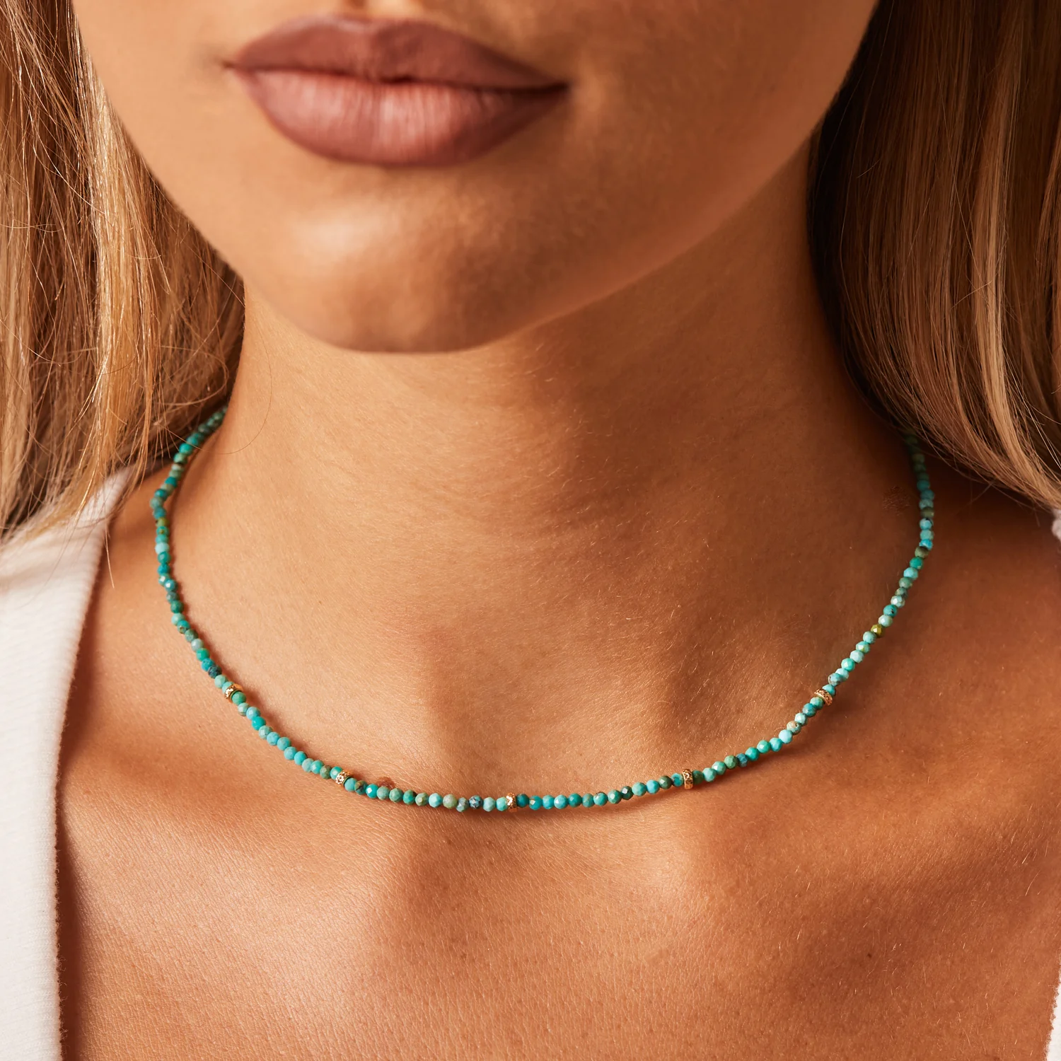 Turquoise & Faceted Gold Bead Necklace - Image 4