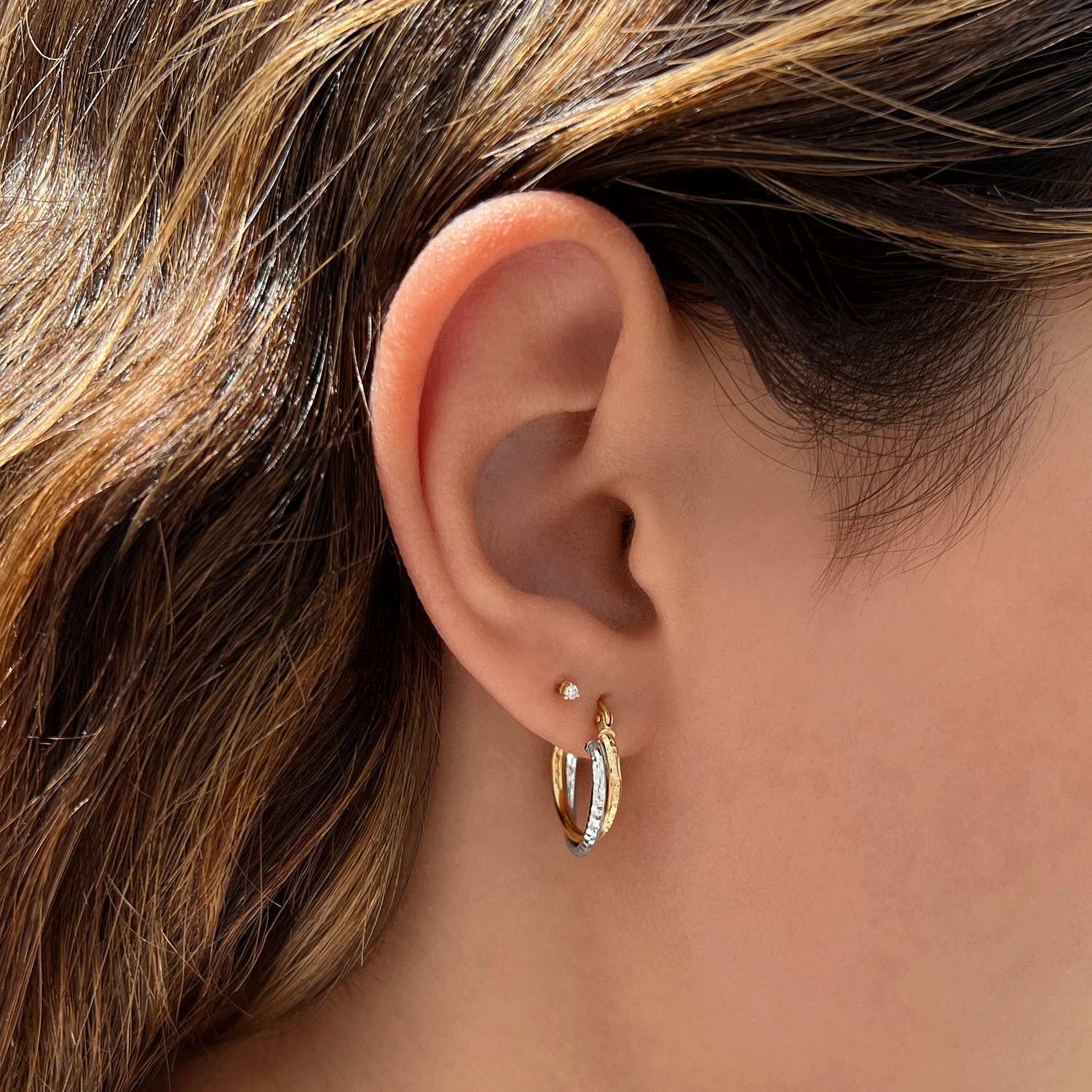 Two Tone Double Hoop Earrings - Image 5