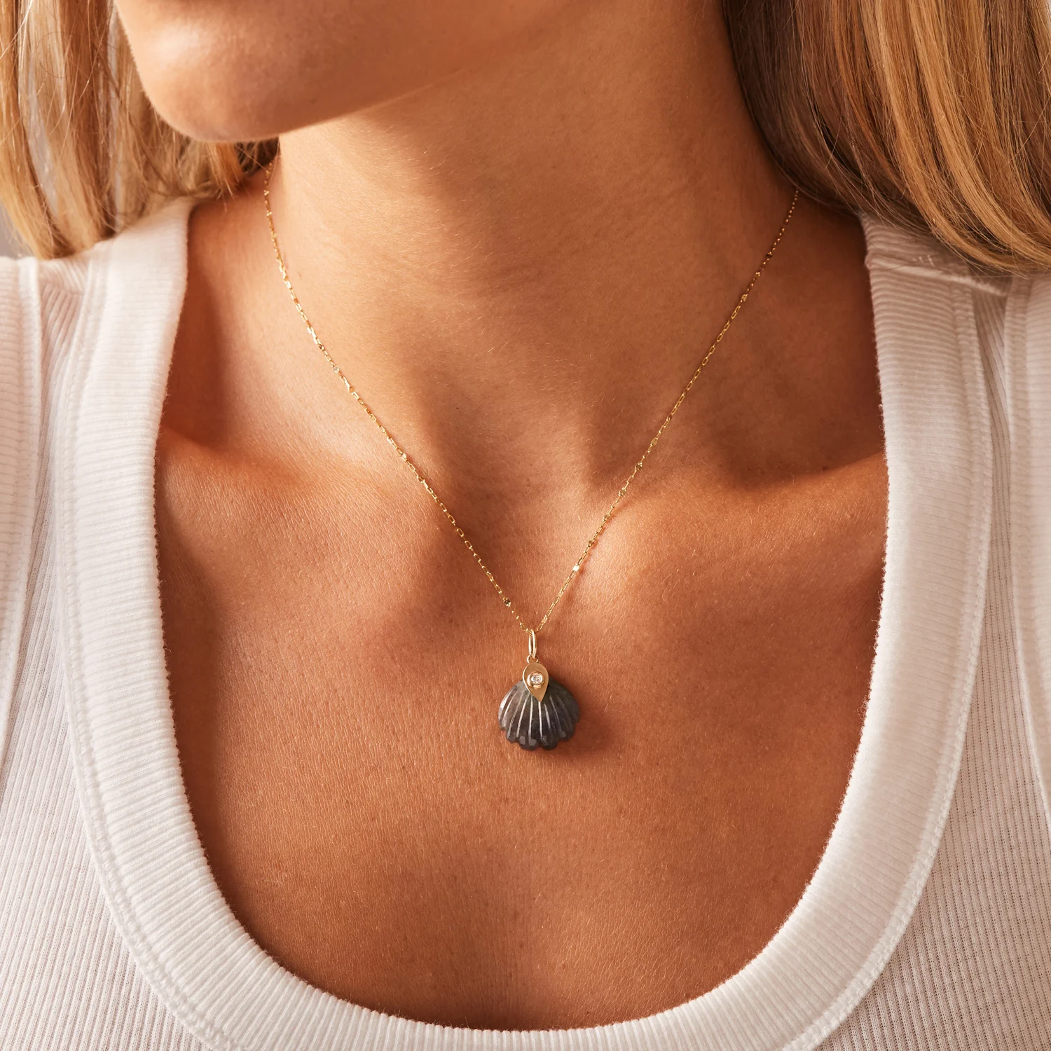 Venus Labradorite Shell Diamond Charm - Image 5