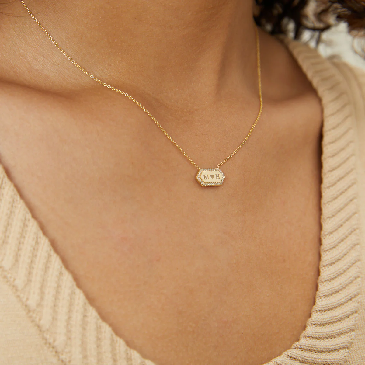 Diamond Hex Engravable Tag Necklace - Image 5