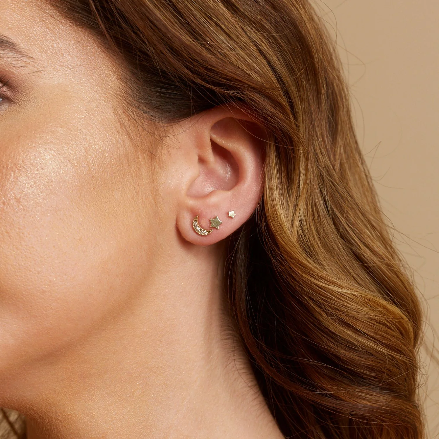 Diamond Moon Stud Earrings - Image 4