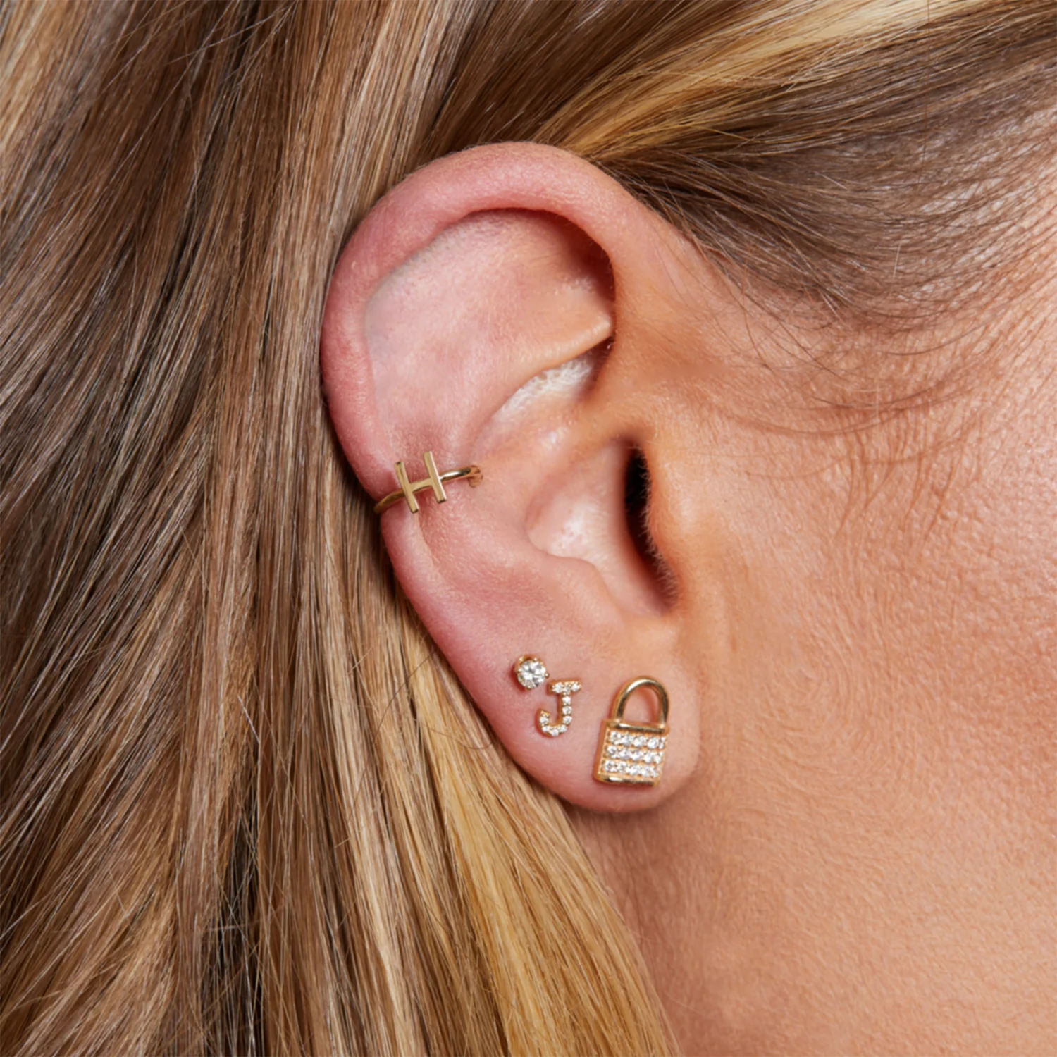 Diamond Pave Letter Stud Earrings - Image 5