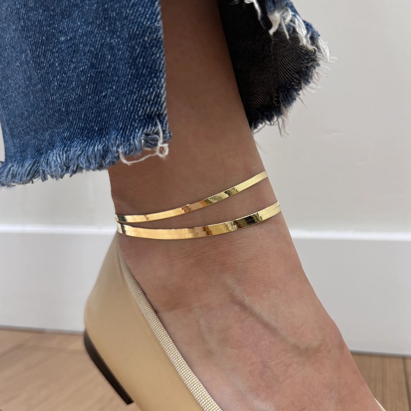 14K Gold Grand Herringbone Anklet 5mm - Image 2