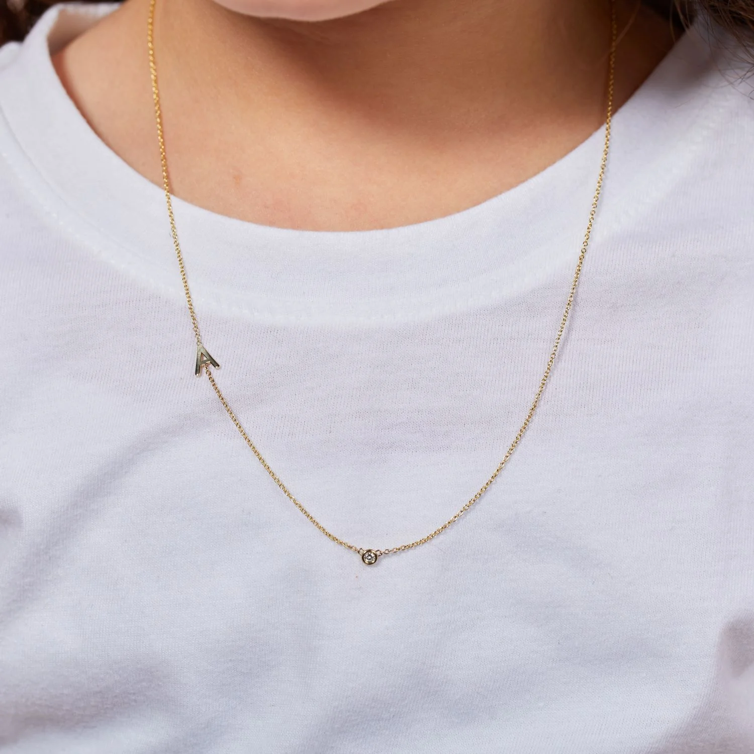 Kids Single Letter Diamond Bezel Necklace - Image 4
