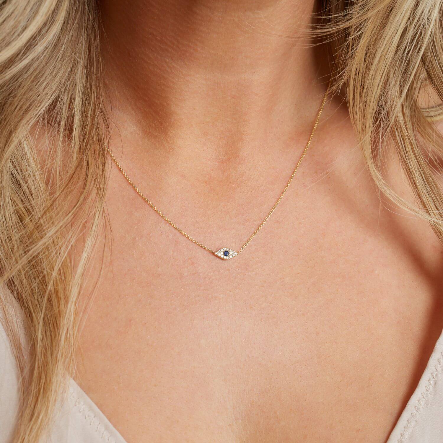 Pave Diamond Evil Eye Necklace - Image 4