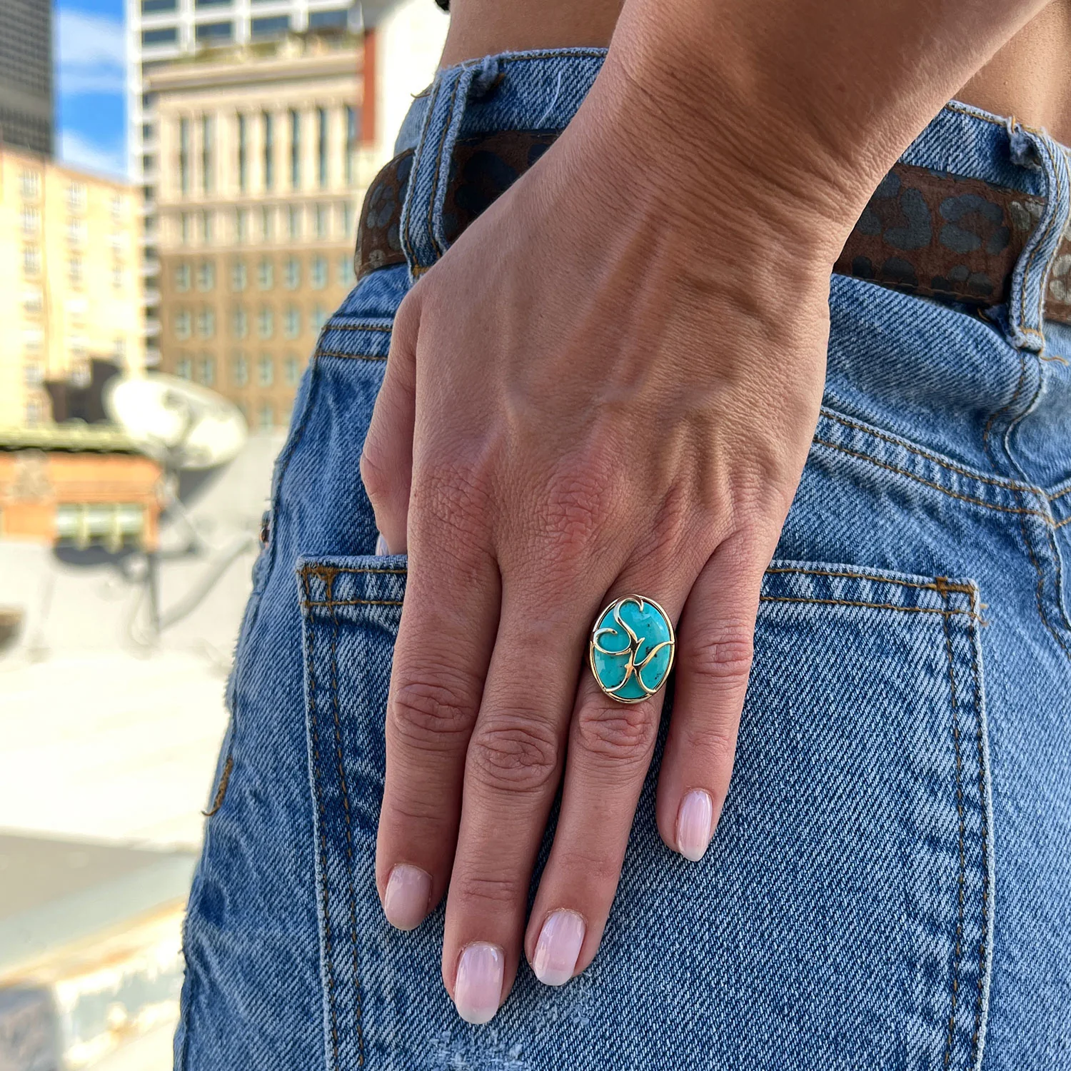 Turquoise Heirloom Initial Ring - Image 4