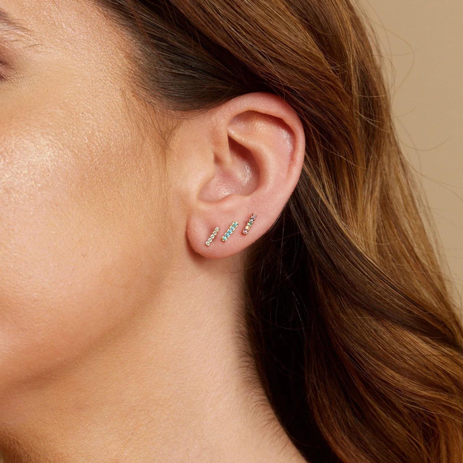U Pave Petite Rainbow Bar Earrings - Image 4